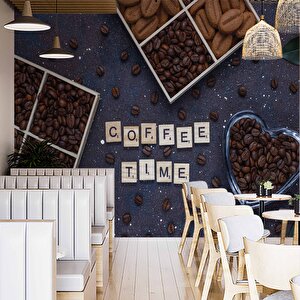 Cafe Kahve Zamanı Duvar Kağıdı Baskı - Dkm256116 375x315 cm