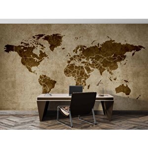 Kahverengi Dünya Haritası Temalı Duvar Kağıdı - Dkm484022