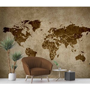Kahverengi Dünya Haritası Temalı Duvar Kağıdı - Dkm484022