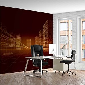 Apartman Çizimi Emlak Ve Gayrimenkul Duvar Kağıdı Baskı - Dkm304021 800x200 cm