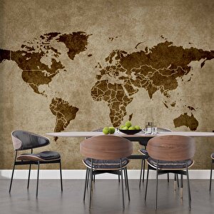 Kahverengi Dünya Haritası Temalı Duvar Kağıdı - Dkm484020