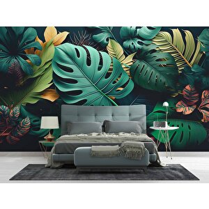 Yeşil Yaprak Desenli Duvar Kağıdı Baskı - Dkm118044 100x260 cm