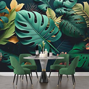 Yeşil Yaprak Desenli Duvar Kağıdı Baskı - Dkm118078