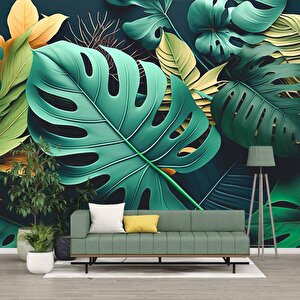 Yeşil Yaprak Desenli Duvar Kağıdı Baskı - Dkm118064 900x260 cm