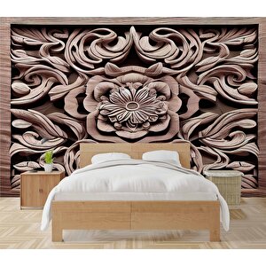 3 Boyutlu Tablo Şeklinde Ağaç Oyma Desenli Duvar Kağıdı - Dkm927069 250x280 cm