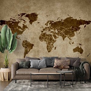 Kahverengi Dünya Haritası Temalı Duvar Kağıdı - Dkm484089 225x300 cm