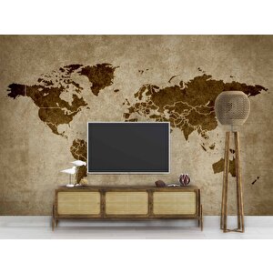 Kahverengi Dünya Haritası Temalı Duvar Kağıdı - Dkm484089 225x300 cm