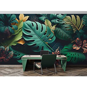 Yeşil Yaprak Desenli Duvar Kağıdı Baskı - Dkm118013