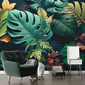 Yeşil Yaprak Desenli Duvar Kağıdı Baskı - Dkm118071