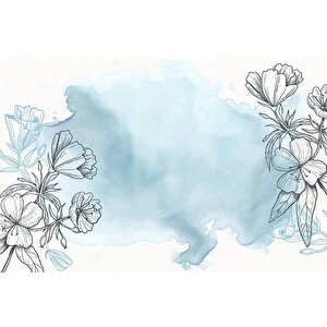 Mavi Zemin Ve Siyah Çiçek Çizim Desenli Duvar Kağıdı - Dkb943031