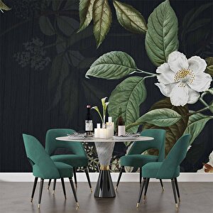 Beyaz Çiçek Ve Yaprak Desenli Duvar Kağıdı Baskı - Dkm561111