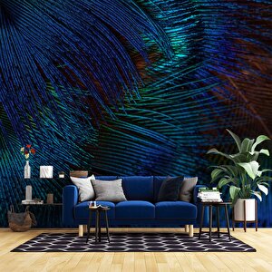 Koyu Mavi Tüy Desenli Duvar Kağıdı Baskı - Dkm528037 500x240 cm