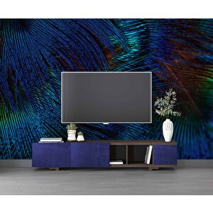 Koyu Mavi Tüy Desenli Duvar Kağıdı Baskı - Dkm528037 500x240 cm