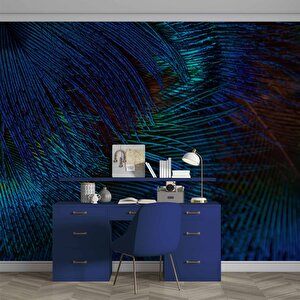 Koyu Mavi Tüy Desenli Duvar Kağıdı Baskı - Dkm528037