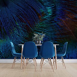 Koyu Mavi Tüy Desenli Duvar Kağıdı Baskı - Dkm528037