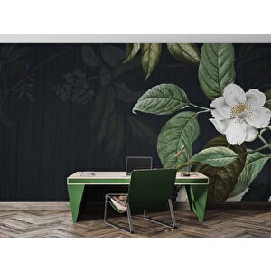 Beyaz Çiçek Ve Yaprak Desenli Duvar Kağıdı Baskı - Dkm561101