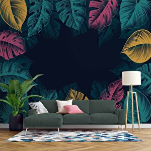 Renkli Yaprak Temalı Duvar Kağıdı Baskı - Dkm551047 225x260 cm