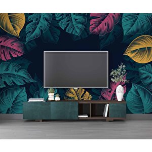 Renkli Yaprak Temalı Duvar Kağıdı Baskı - Dkm551047 225x260 cm