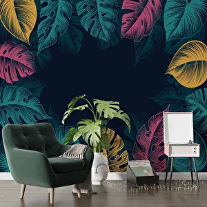 Renkli Yaprak Temalı Duvar Kağıdı Baskı - Dkm551047