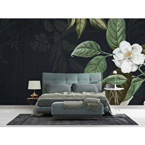 Beyaz Çiçek Ve Yaprak Desenli Duvar Kağıdı Baskı - Dkm561010 350x200 cm