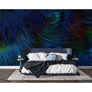 Koyu Mavi Tüy Desenli Duvar Kağıdı Baskı - Dkm528089 225x300 cm