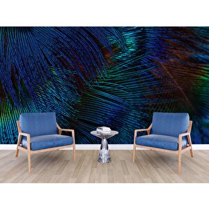 Koyu Mavi Tüy Desenli Duvar Kağıdı Baskı - Dkm528089