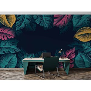 Renkli Yaprak Temalı Duvar Kağıdı Baskı - Dkm551007