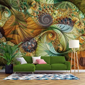 Yeşil Fraktal Desenli Duvar Kağıdı Baskı - Dkm-007_87396 100x260 cm