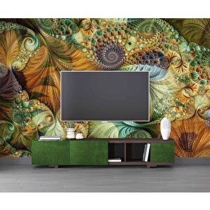 Yeşil Fraktal Desenli Duvar Kağıdı Baskı - Dkm-007_40407 475x200 cm