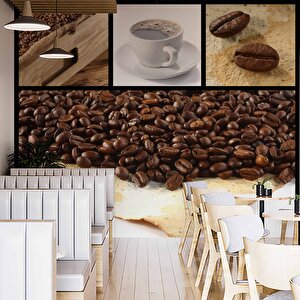 Kahve Çekirdekli Cafe Duvar Kağıdı Baskı - Dkb275087