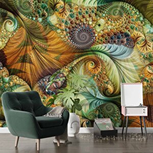 Yeşil Fraktal Desenli Duvar Kağıdı Baskı - Dkm-007_49766