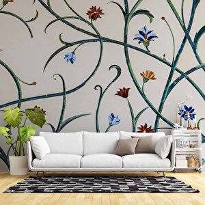 Çini Görünümlü Sarmaşık Çiçek Desenli Duvar Kağıdı - Dkm862119 450x315 cm