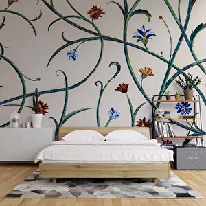 Çini Görünümlü Sarmaşık Çiçek Desenli Duvar Kağıdı - Dkm862119 450x315 cm