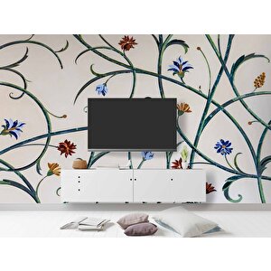 Çini Görünümlü Sarmaşık Çiçek Desenli Duvar Kağıdı - Dkm862014 450x200 cm
