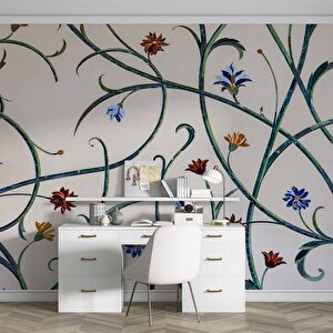 Çini Görünümlü Sarmaşık Çiçek Desenli Duvar Kağıdı - Dkm862101