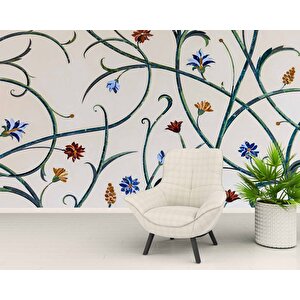 Çini Görünümlü Sarmaşık Çiçek Desenli Duvar Kağıdı - Dkm862101