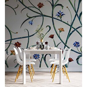 Çini Görünümlü Sarmaşık Çiçek Desenli Duvar Kağıdı - Dkm862007
