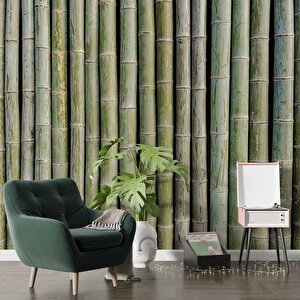 3 Boyutlu Bambu Duvar Temalı Duvar Kağıdı - Dkm649041