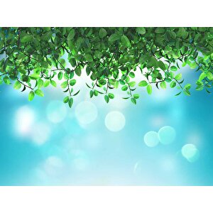 Mavi Parıltılı Zeminli Yaprak Temalı Duvar Kağıdı - Dkm574027