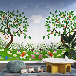 Meyve Ağaçlı Çocuk Odası Duvar Kağıdı Baskı - Dkm432087 150x300 cm
