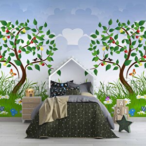 Meyve Ağaçlı Çocuk Odası Duvar Kağıdı Baskı - Dkm432087