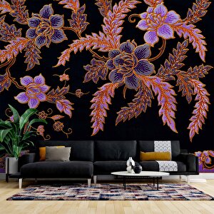 Pembe Çiçek Dokuma Desenli Duvar Kağıdı - Dkm843014 450x200 cm