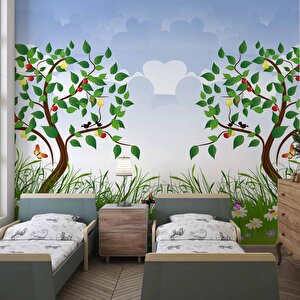 Meyve Ağaçlı Çocuk Odası Duvar Kağıdı Baskı - Dkm432092 300x300 cm