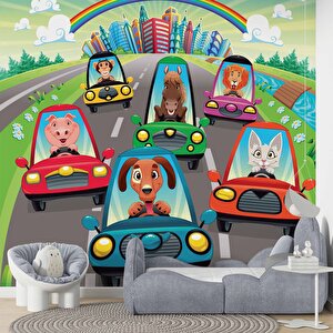 Araba Yarışları Çocuk Odası Duvar Kağıdı Baskı - Dkm399043 900x240 cm