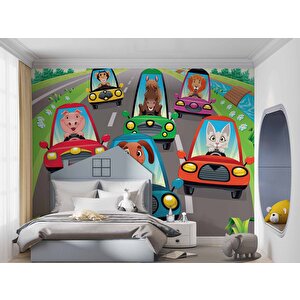 Araba Yarışları Çocuk Odası Duvar Kağıdı Baskı - Dkm399110