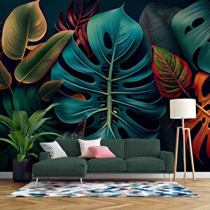 3 Boyutlu Botanik Yaprak Desenli Duvar Kağıdı - Dkm495082 600x280 cm