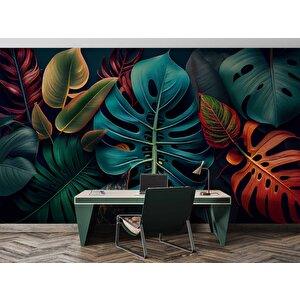 3 Boyutlu Botanik Yaprak Desenli Duvar Kağıdı - Dkm495098