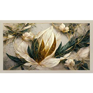 3 Boyutlu Beyaz Çiçek Ve Altın Görünümlü Duvar Kağıdı - Dkm978003