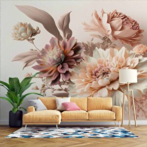 3 Boyutlu Pembe Beyaz Çiçek Desenli Duvar Kağıdı - Dkm906094 350x300 cm