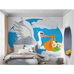 Bebek Getiren Leylek Çocuk Odası Duvar Kağıdı Baskı - Dkm419027 250x240 cm